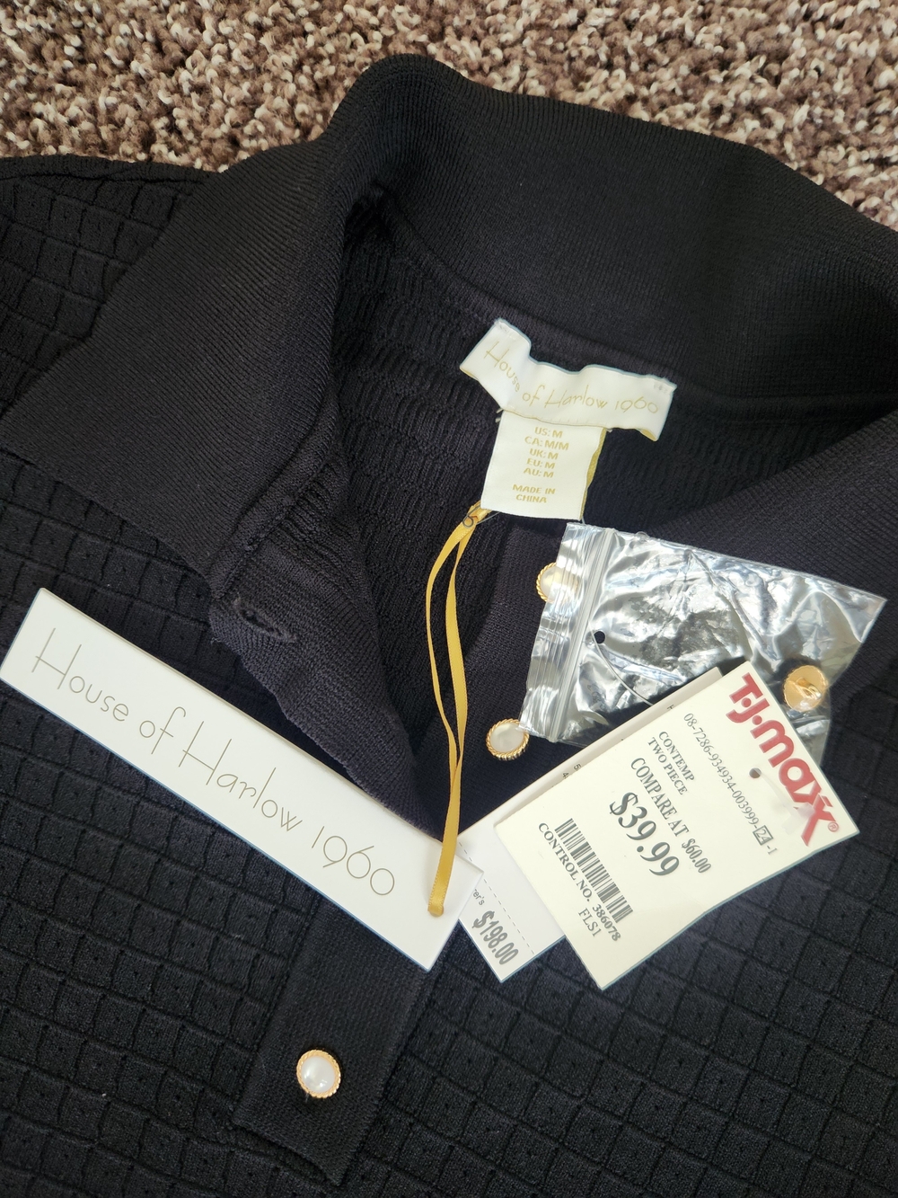House of Harlow 1960 Black Knit Polo Crop Top & Skirt Set with Cream Trim - Picture 3 of 3